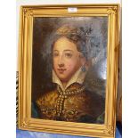 17½" X 13" OLD GILT FRAMED OIL ON PANEL - PORTRAIT OF A LADY, UNSIGNED