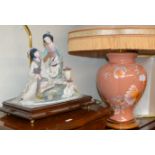 CAPODIMONTE FIGURINE TABLE LAMP WITH SHADE & 1 OTHER LAMP