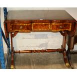 MAHOGANY & WALNUT SOFA TABLE WITH 3 DRAWERS