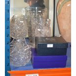 VARIOUS CRYSTAL WARE, BOXED GLASSES, LARGE VASES, BASKETS ETC