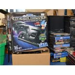 VINTAGE SEGA MEGA DRIVE CONSOLE WITH ORIGINAL BOX, ACCESSORIES & VARIOUS GAMES