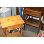 MODERN PINE UNIT & MAHOGANY TROLLEY WITH SINGLE DRAWER