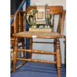 OAK TUB STYLE CHAIR & SMALL ELEPHANT PLANT STAND