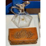 DECORATIVE CRYSTAL & EP CLARET JUG & MUSICAL WOODEN BOX