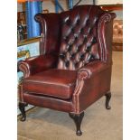 CHESTERFIELD OX BLOOD LEATHER WING BACK ARM CHAIR