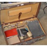 VINTAGE CASE WITH VARIOUS ALBUMS OF OLD PHOTOGRAPHS, SCALES ETC