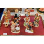 TRAY WITH VARIOUS HUMMEL FIGURINE ORNAMENTS