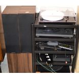 ASSORTED STEREO EQUIPMENT, WITH 2 TURNTABLES, AMPLIFIER, PAIR OF CAMBRIDGE AUDIO SPEAKERS ETC