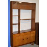 MID-CENTURY TEAK SHELF UNIT WITH PRESS BENEATH