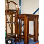 NEST OF 3 MAHOGANY TABLES, MAHOGANY 3 TIER CAKE STAND