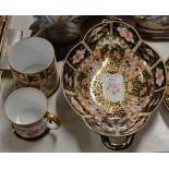 ROYAL CROWN DERBY IMARI DOUBLE HANDLED DISH, ROYAL CROWN DERBY IMARI JAR (LID MISSING) & ROYAL CROWN