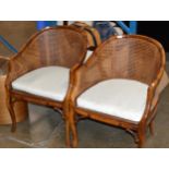 PAIR OF BAMBOO EFFECT CANE BACK CHAIRS WITH PADDED SEATS