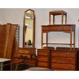LARGE REPRODUCTION MAHOGANY BEDROOM SUITE COMPRISING SLEIGH BED, CHEVAL MIRROR, PAIR OF BEDSIDE