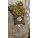 OLD CURLING STONE & SMALL STONE URN (DAMAGED)