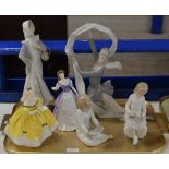 TRAY WITH VARIOUS FIGURINE ORNAMENTS, NAO & ROYAL DOULTON