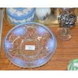LALIQUE STYLE IRIDESCENT GLASS BOWL & DECORATIVE GLASS PAPERWEIGHT