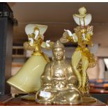 BUDDHA ORNAMENT & 2 GLASS FIGURINES
