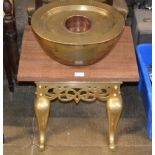 HEAVY BRASS OCCASIONAL TABLE & BRASS & COPPER BASIN