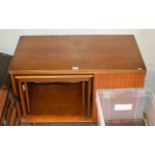 TEAK UNIT WITH NEST OF TABLES INSET