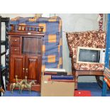 MODERN MAHOGANY UNIT, EMERGENCY BED, ROCKING CHAIR, MICROWAVE & 2 TIER TROLLEY