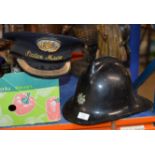 OLD FIREMAN'S HELMET & OLD STATION MASTERS HAT