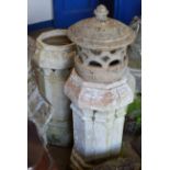 PAIR OF CHIMNEY POT PLANTERS, 1 WITH TOP