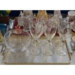 TRAY WITH SET OF 6 WATERFORD CRYSTAL STEM GLASSES BY JOHN ROCHA & WATERFORD CRYSTAL BOWL BY JOHN