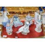 TRAY WITH VARIOUS FIGURINE ORNAMENTS, LLADRO, NAO ETC