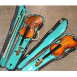 2 VIOLINS WITH BOWS & CASES