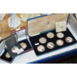 BOXED SET OF SILVER COMMEMORATIVE COINS & 3 OTHER BOXED COINS