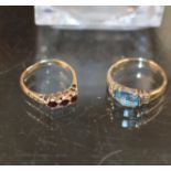 2 X 9 CARAT GOLD DRESS STONE RINGS - APPROXIMATE WEIGHT = 4 GRAMS
