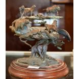 GUARDIANS OF THE WORLD BRONZE ANIMAL DISPLAY ON WOODEN STAND
