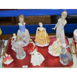 TRAY WITH VARIOUS FIGURINE ORNAMENTS, LLADRO, ROYAL DOULTON ETC