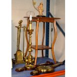 2 LAMPS, COMPANION SET, OCCASIONAL TABLE & 2 MODERN BAROMETERS