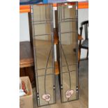 PAIR OF RENNIE MACKINTOSH STYLE LEADED GLASS MIRRORS
