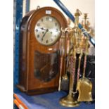 MAHOGANY CASED STRIKING WALL CLOCK & BRASS COPPER FINISHED COMPANION SET
