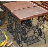 2 CAST IRON FRAMED SEWING MACHINE TABLES