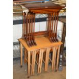 NEST OF 4 MAHOGANY TEA TABLES & NEST OF TEAK TABLES