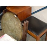 EASTERN BRASS FOLDING TABLE & TEAK TELEPHONE SEAT