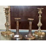 PAIR OF STERLING SILVER CANDLE STICKS & 1 OTHER PAIR OF CANDLE STICKS