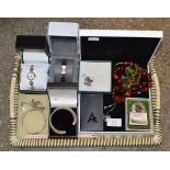 TRAY WITH VARIOUS COSTUME JEWELLERY, SILVER JEWELLERY, SILVER BRACELET & BANGLES, WRIST WATCHES ETC