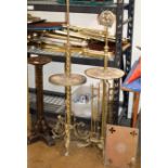 OAK PLANT STAND, 2 BRASS STANDARD LAMP BASES & BRASS MUSIC STAND