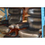 PAIR OF BLACK LEATHER EASY CHAIRS