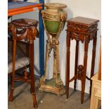 2 MAHOGANY PLANT STANDS & DECORATIVE URN ON STAND