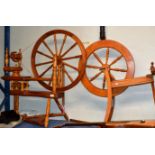 2 PINE SPINNING WHEELS