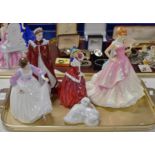 TRAY WITH ASSORTED FIGURINE ORNAMENTS, ROYAL DOULTON & NAO