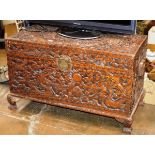 CHINESE CARVED WOODEN BLANKET BOX