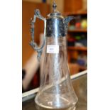 ORNATE VICTORIAN EP & ETCHED GLASS CLARET JUG