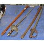 2 OLD MILITARY STYLE SWORDS WITH SHEATHS