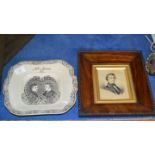 VICTORIAN TRANSFER WARE DISH & ROSEWOOD FRAMED PORTRAIT PICTURE